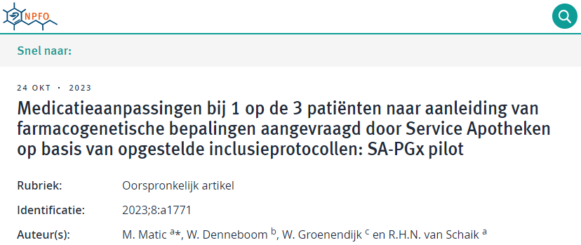 Medicatieaanpassingen bij 1 op de 3 patiënten naar aanleiding van farmacogenetische bepalingen